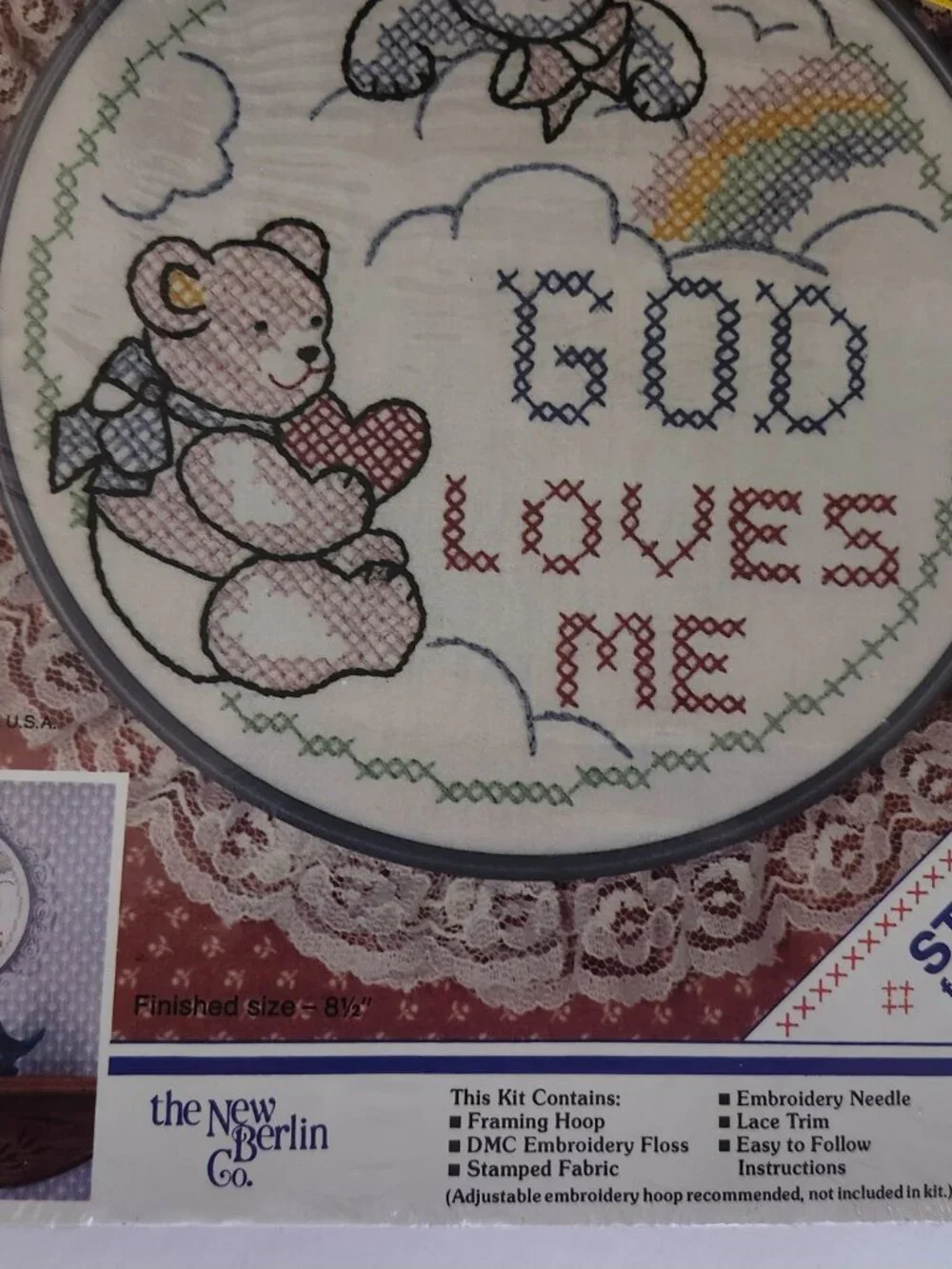 God Loves Me Stamped Cross Stitch Kit 30880